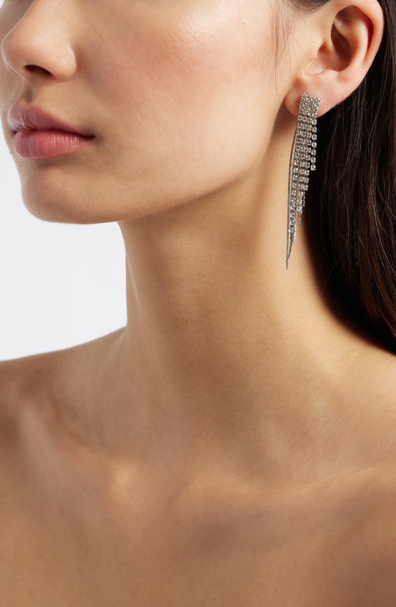 BP. Sparkle Fringe Drop Earrings, Alternate, color, Rhodium