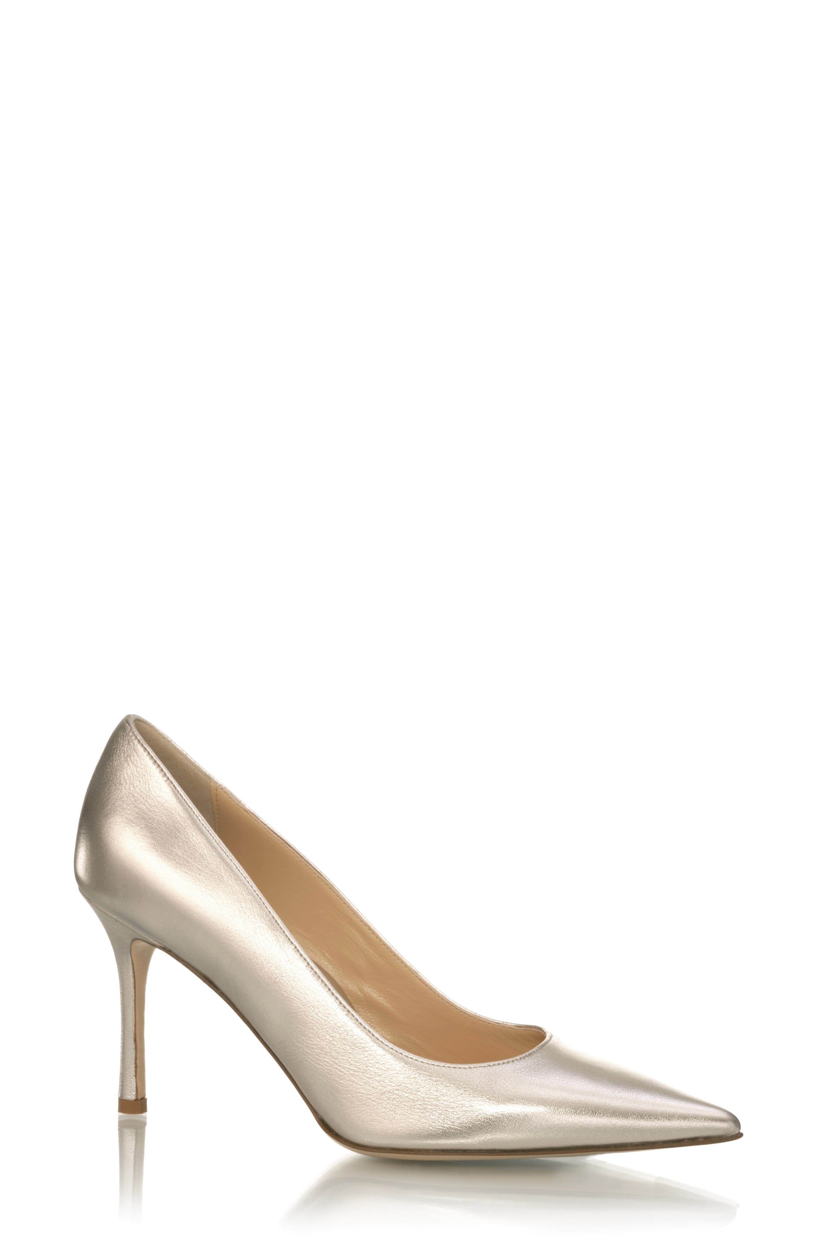 MARION PARKE Classic Pointed Toe Pump in Beige Metallic 