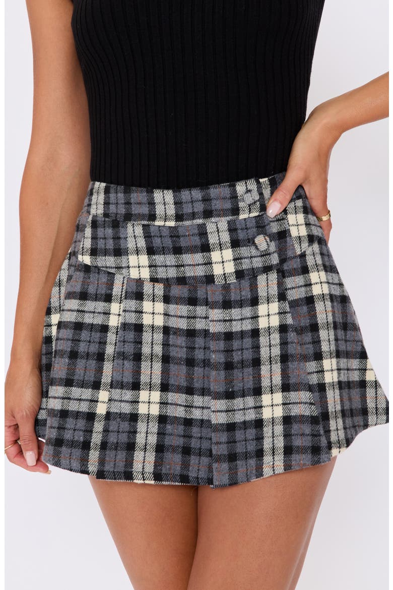 Veda Pleated Plaid Miniskirt, Alternate, color, CREAM/ BLACK