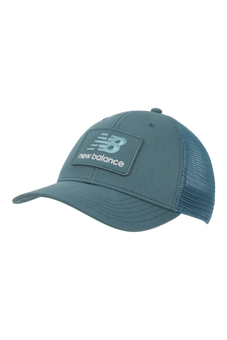 NB Stacked Patch Logo Trucker Hat, Main, color, BIG TEAL