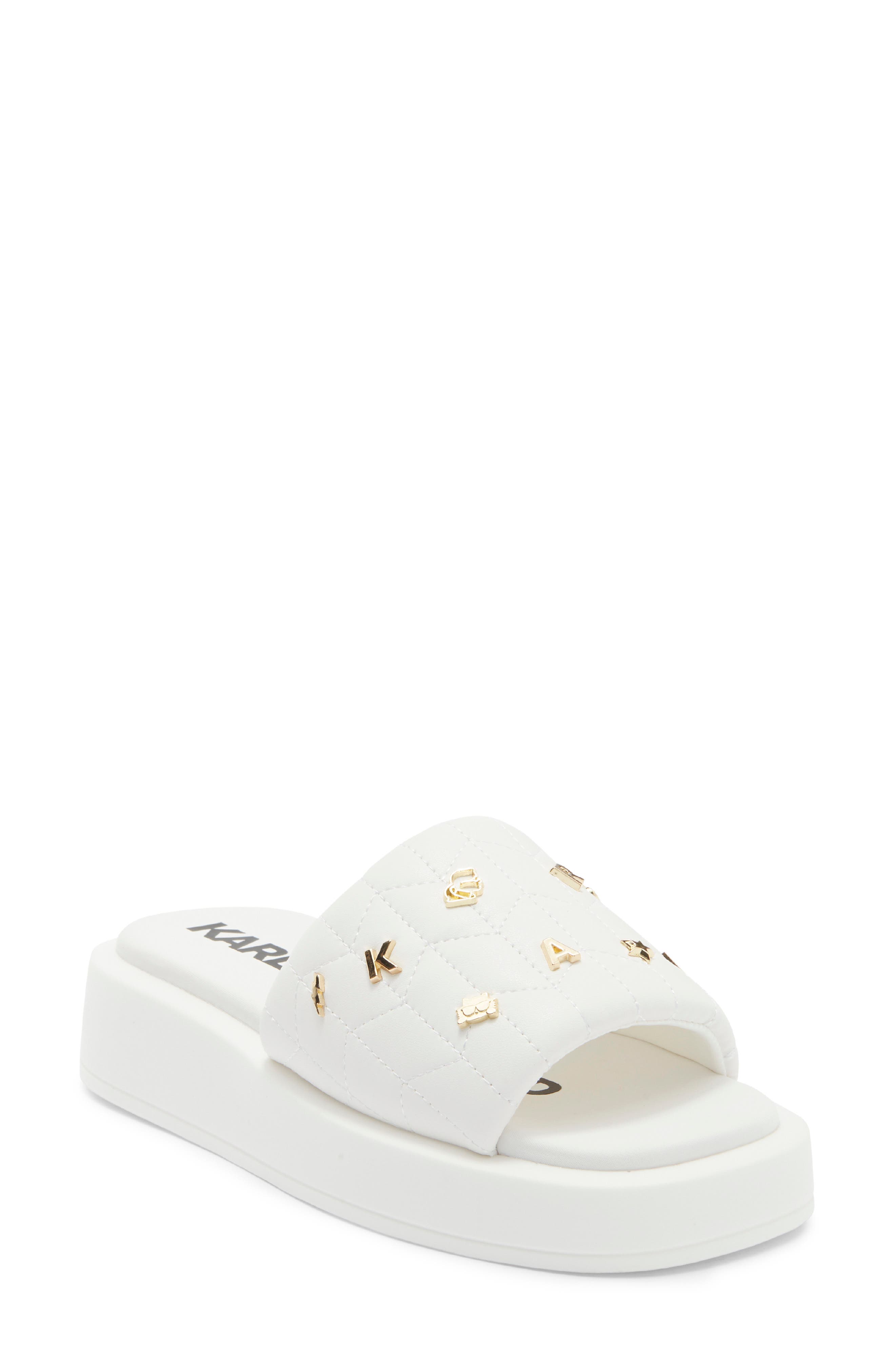 KARL LAGERFELD PARIS Opal Quilted Platform Slide Sandal, Main, color, White