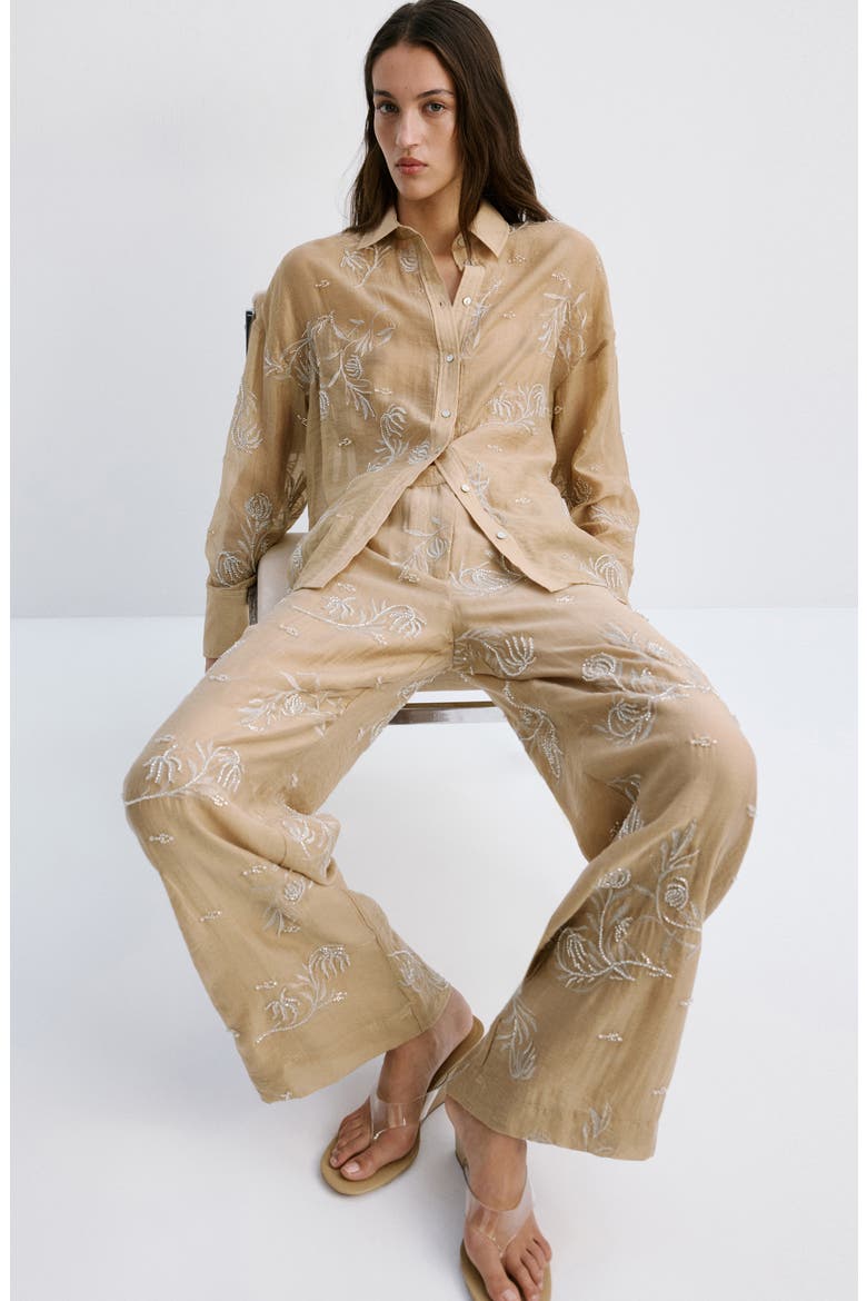 Embroidered Lyocell Shirt, Alternate, color, BEIGE