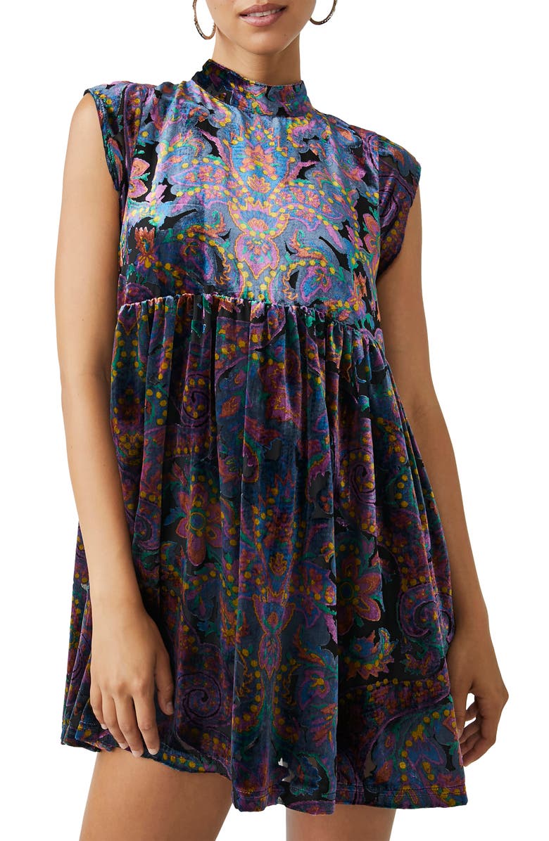 Free People All the Time Mock Neck Velvet Minidress, Alternate, color,