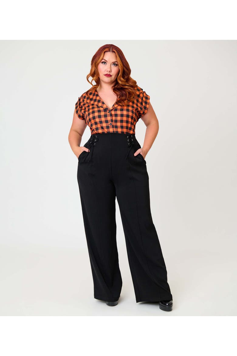 Plus Size 1960s Twill Sleeveless Blouse, Alternate, color, Orange Gingham