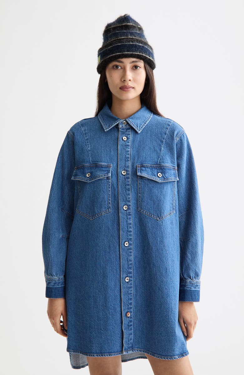 Scotch & Soda Long Sleeve Washed Denim Mini Shirtdress, Alternate, color, 