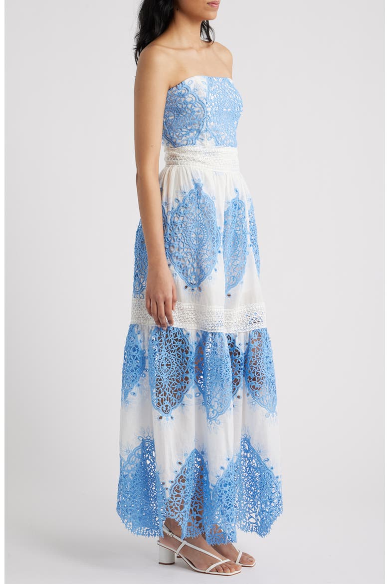 Antonella Strapless Midi Dress, Alternate, color, WHITE/ BLUE