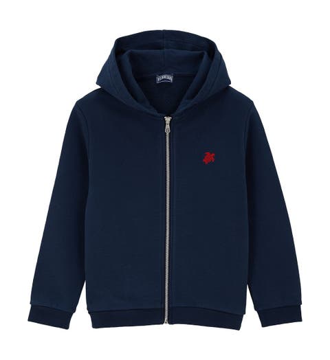 VILEBREQUIN Boys Hooded Front Zip Sweatshirt Placed Embroidery Turtle Back