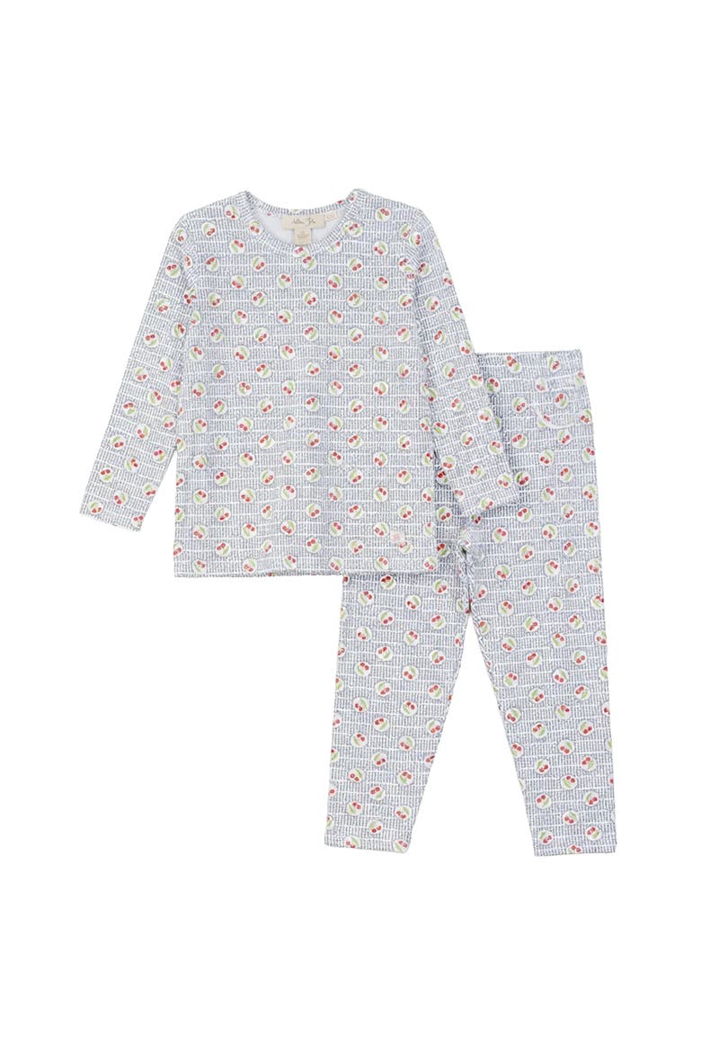 Girl Cherry Cotton Modal Long Sleeve Top & Elastic Waist Pants Lounge Set, Main, color, White/Red