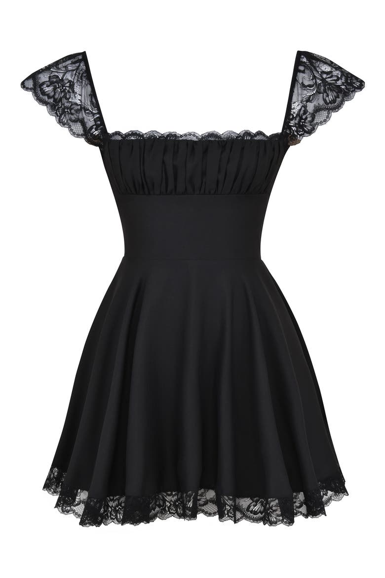 Kaia Lace Trim Fit & Flare Minidress, Alternate, color, BLACK