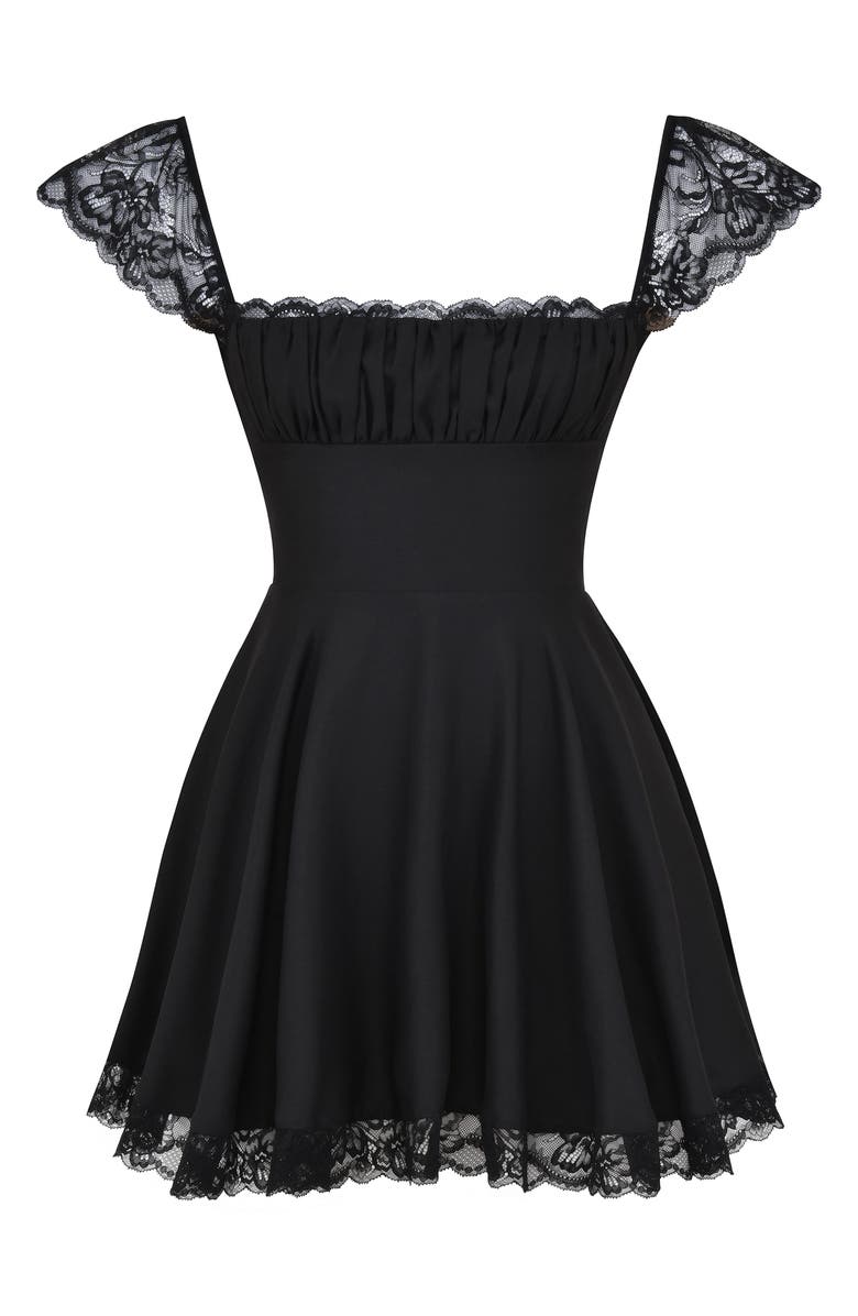 HOUSE OF CB Kaia Lace Trim Fit & Flare Minidress, Alternate, color, Black