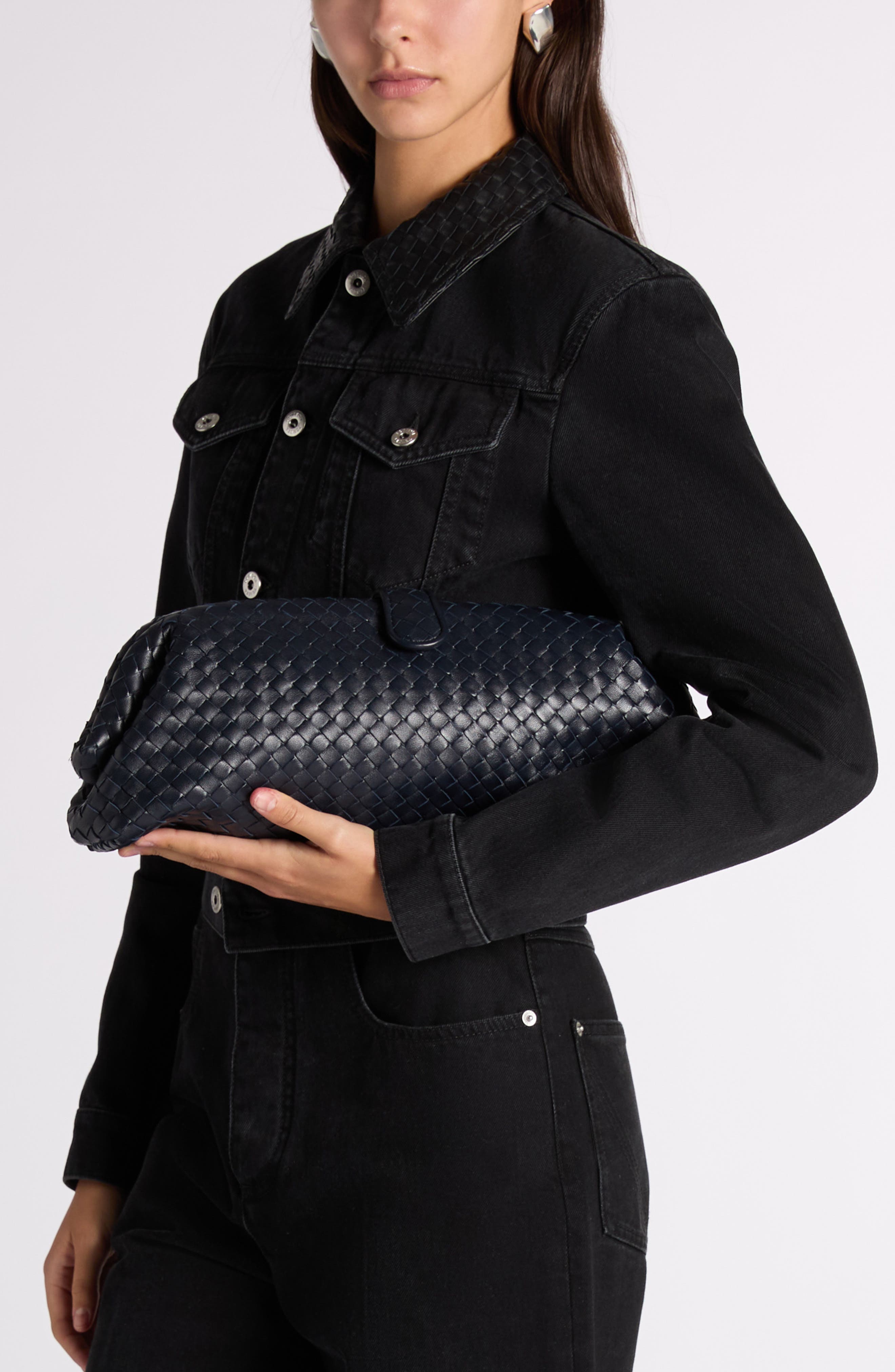 Bottega Veneta Lauren Intrecciato Clutch, Alternate, color, 4346 Midnight-Brass V