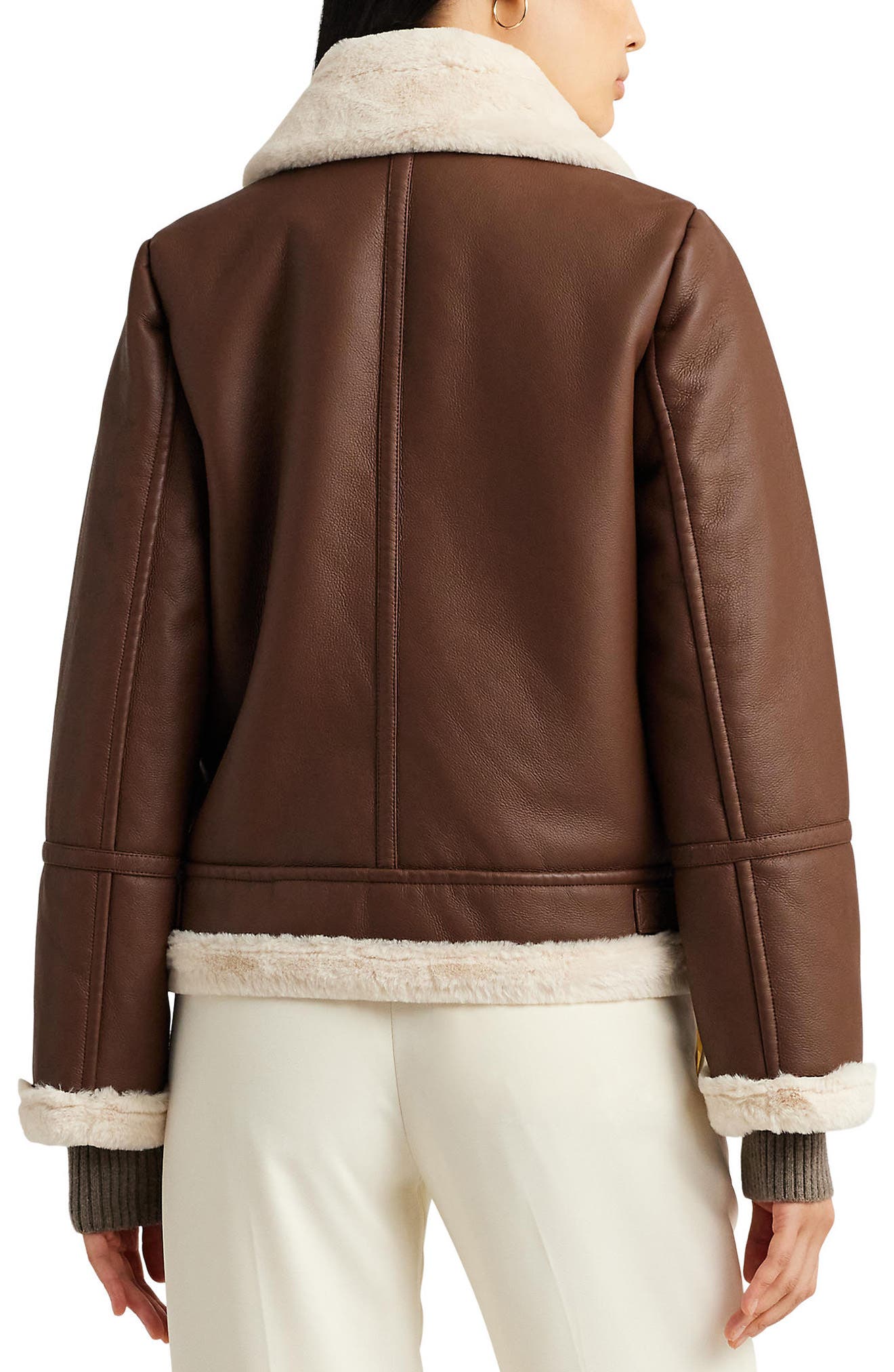Faux Shearling Trim Faux Leather Jacket - image 2