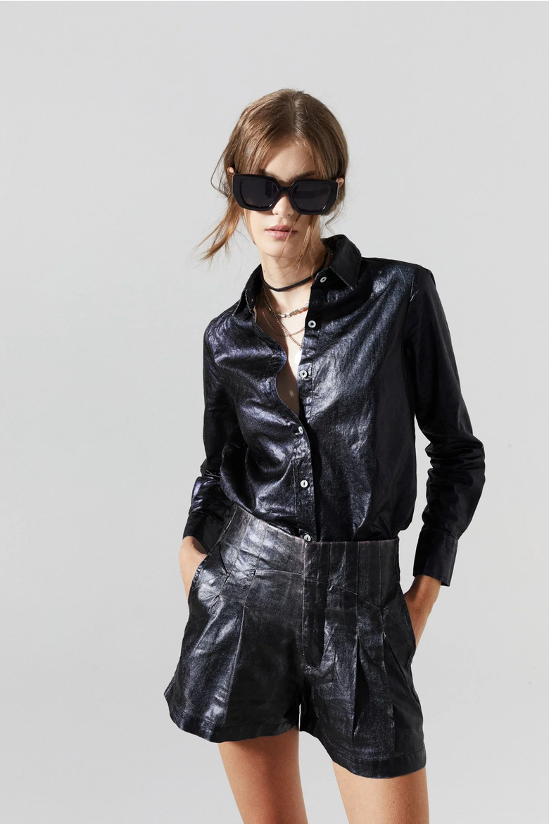 San Marino Metallic Linen Top, Alternate, color, Metallic Black