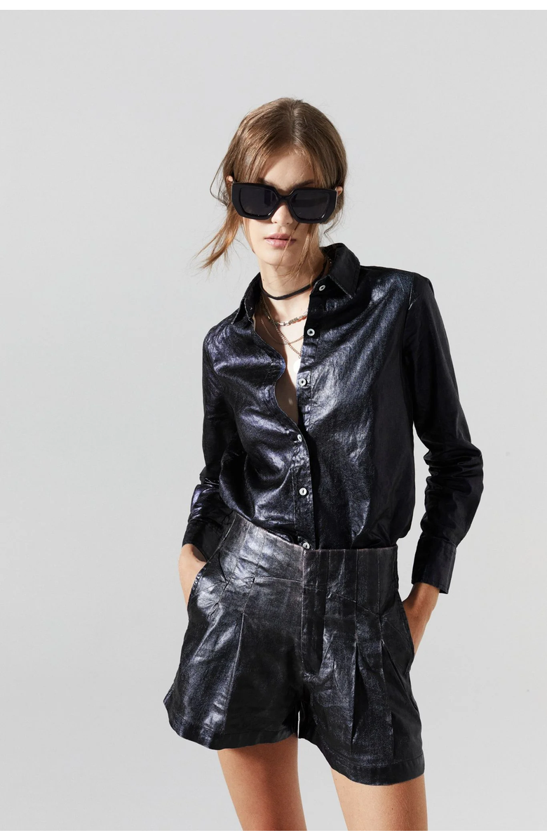 LANHTROPY San Marino Metallic Linen Top, Alternate, color, Metallic Black