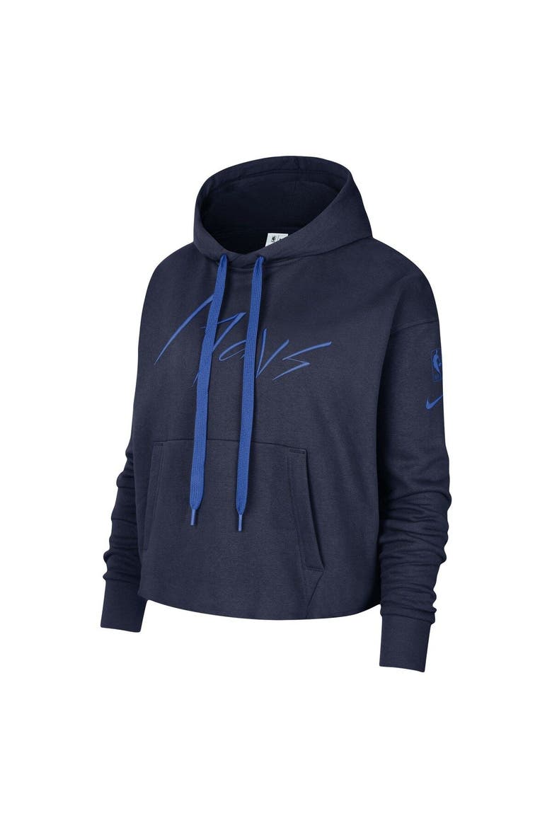 Women's Nike Navy Dallas Mavericks Split Flip Courtside Cropped Pullover Hoodie, Alternate, color, Navy