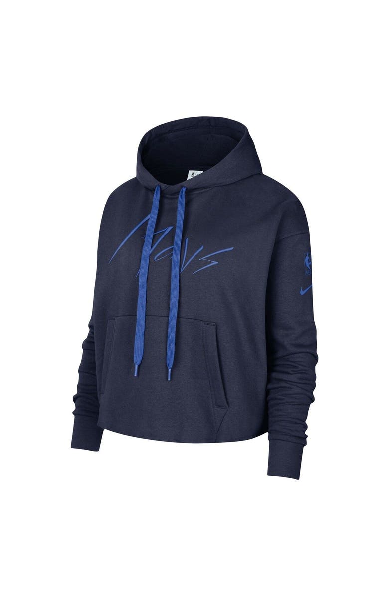 Nike Women's Nike Navy Dallas Mavericks Split Flip Courtside Cropped Pullover Hoodie, Alternate, color, Navy
