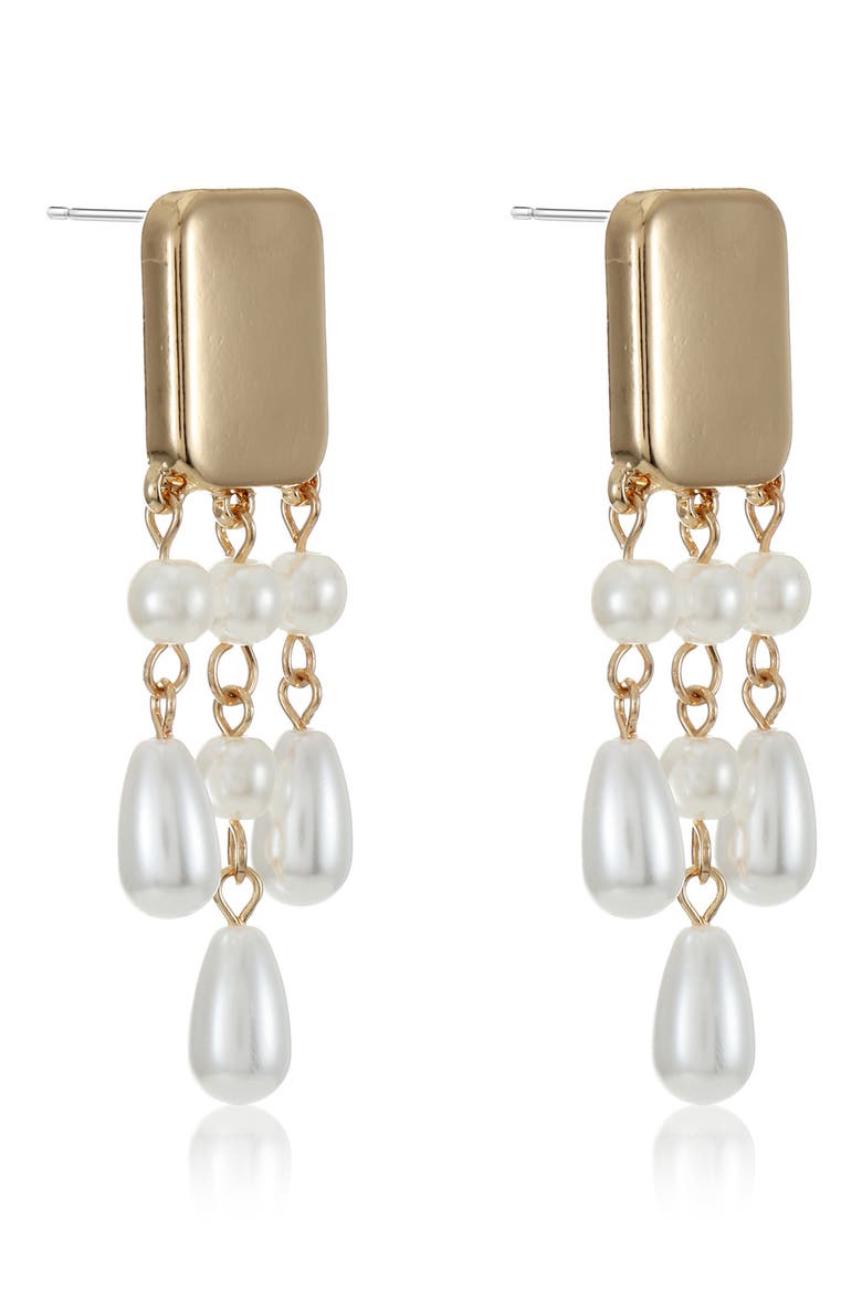 Faux Pearl Chandelier Earrings, Alternate, color, GOLD