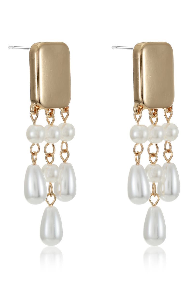 Ettika Faux Pearl Chandelier Earrings, Alternate, color, Gold
