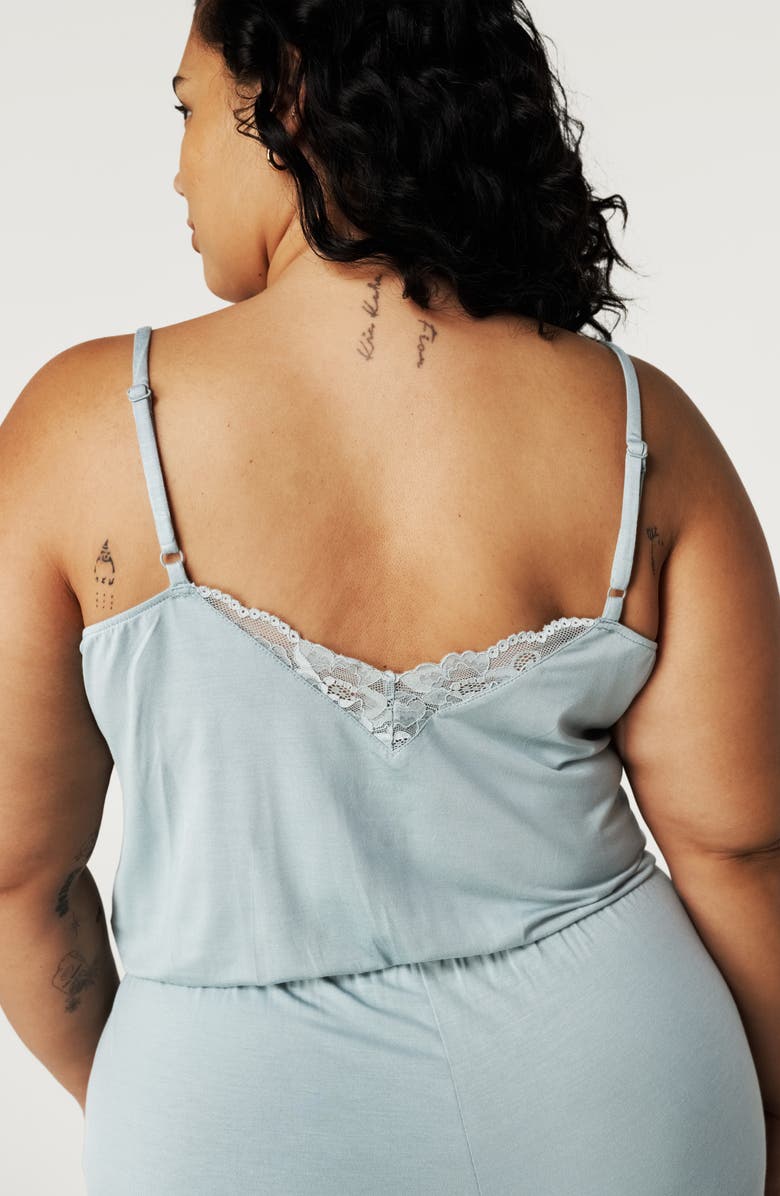 Posh Peanut Lace Trim Pajama Romper, Alternate, color, Shadow Green