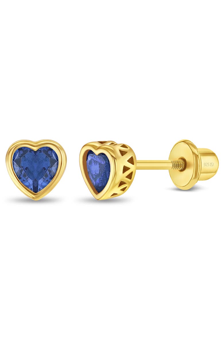 In Season Jewelry Heart CZ Bezel Girl Earrings, Main, color, Dark Blue