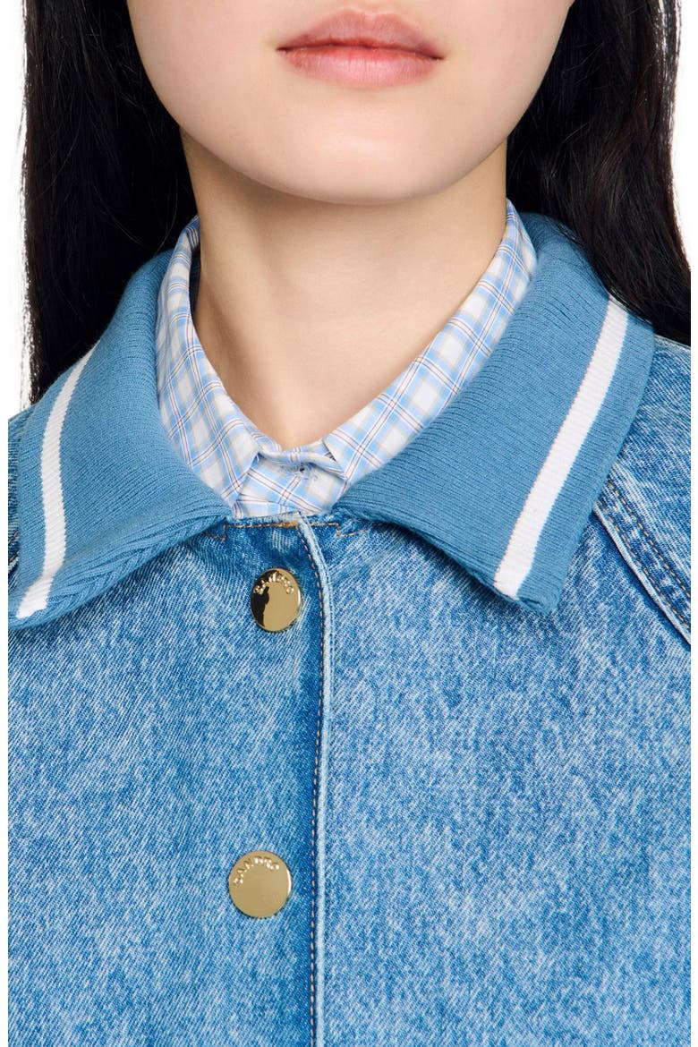 Rib-trimmed denim jacket, Alternate, color, Blue jean
