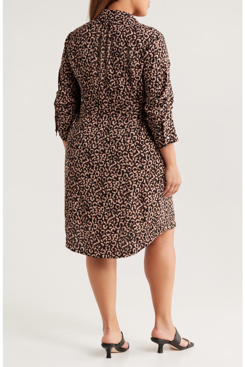 Abstract Animal Print Ruched Sleeve Trench Shirtdress, Alternate, color, BROWN MULTI