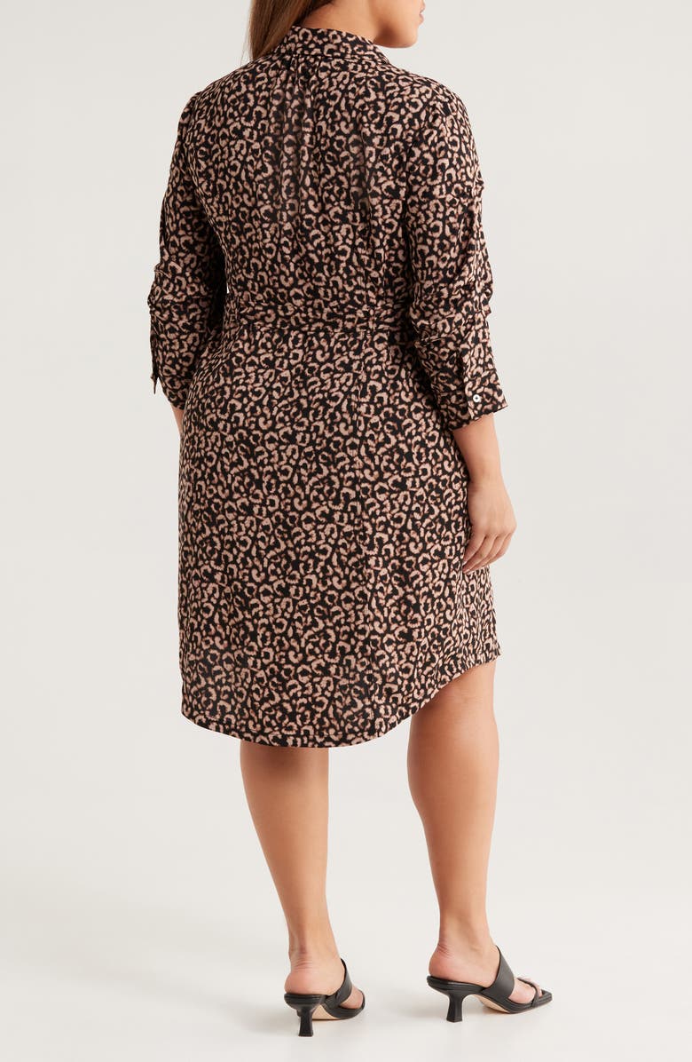 NIC+ZOE Abstract Animal Print Ruched Sleeve Trench Shirtdress, Alternate, color, Brown Multi