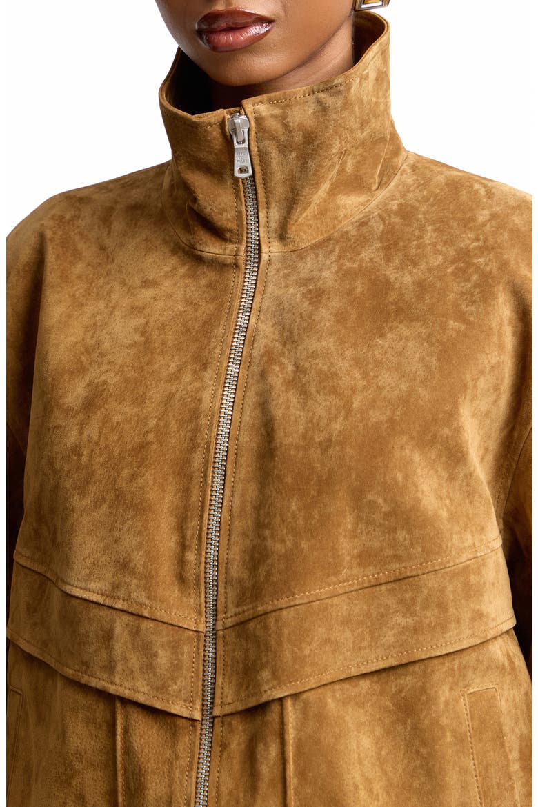 Oversize Suede Zip Jacket, Alternate, color, WHISKEY