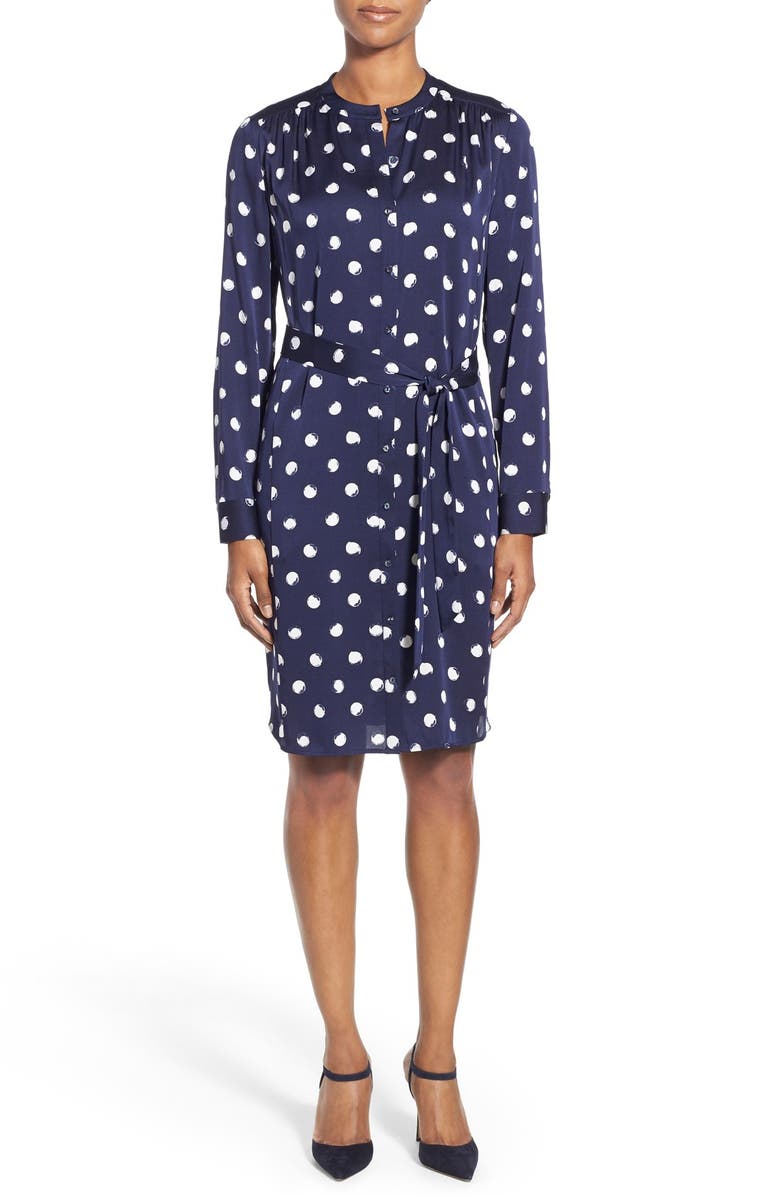 Nordstrom Collection 'Darlington' Print Silk Tie Front Shirtdress, Main, color, Navy Evening Irregular Dot
