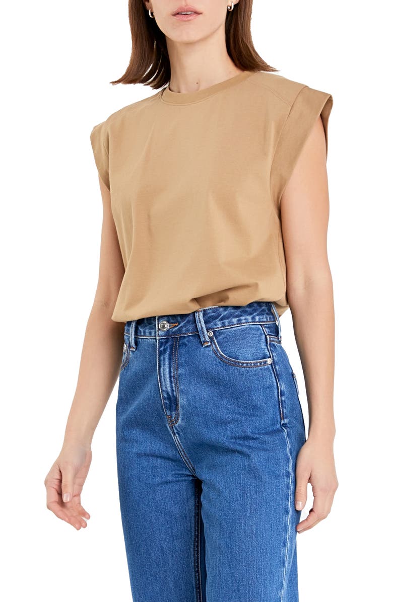 English Factory Cap Sleeve Jersey T-Shirt, Alternate, color, Taupe