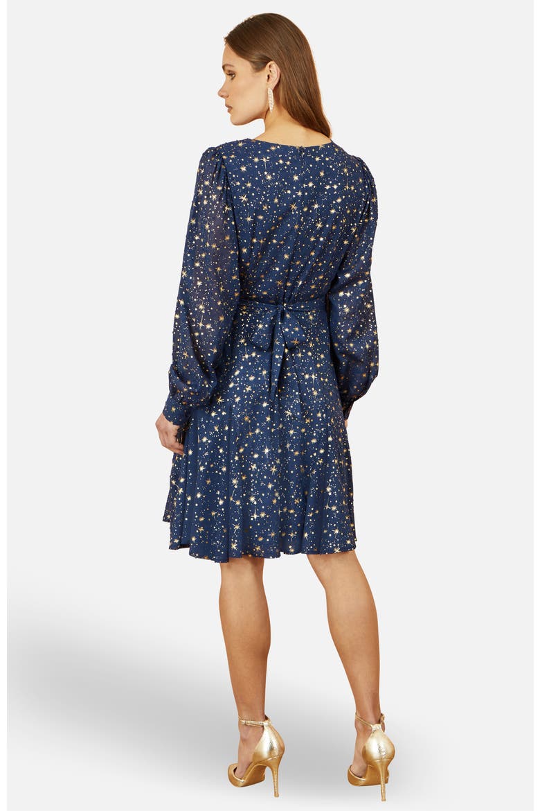 Star Print Foil Long Sleeve Dress, Alternate, color, Navy
