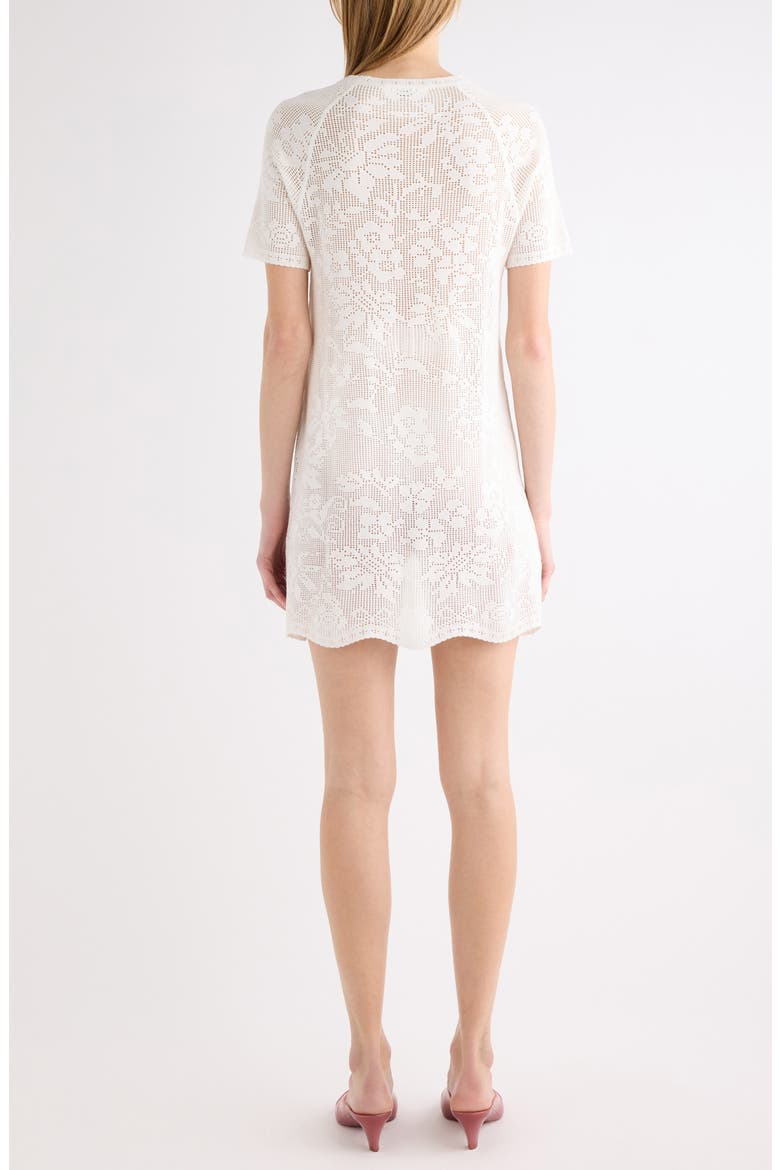 Short Sleeve Floral Pointelle Stitch Cotton Minidress, Alternate, color, WHITE