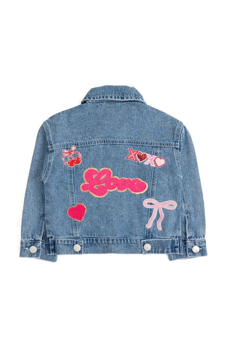 Sweet Wink Love Script Patch Valentine's Day Denim Jacket, Main, color, Denim