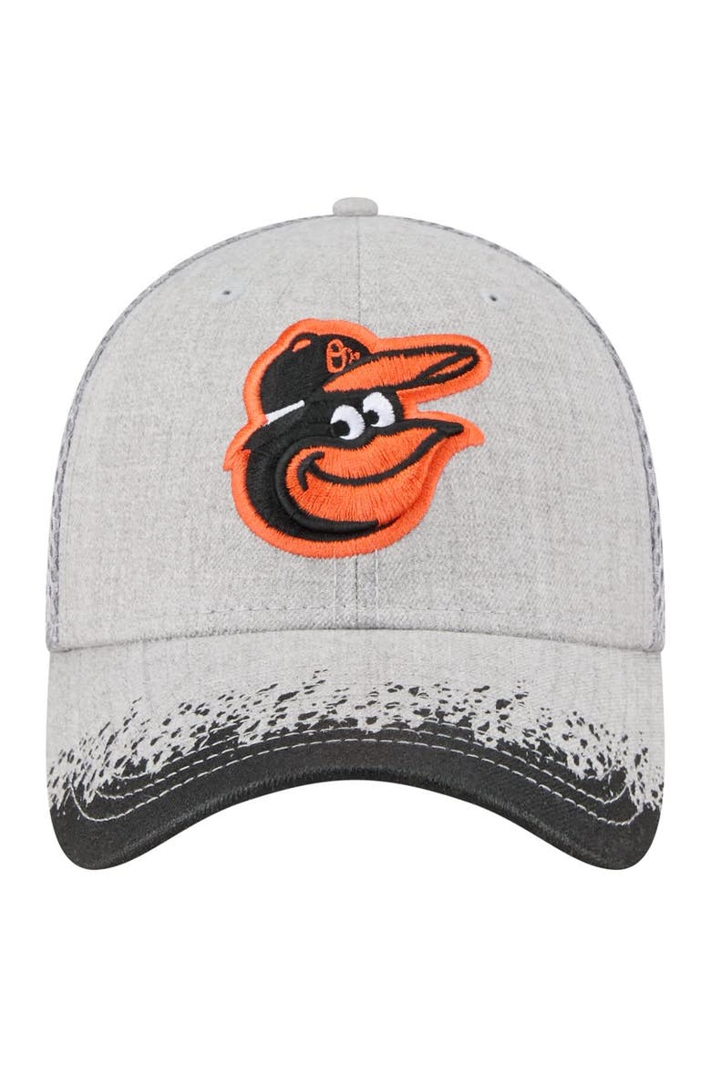 Men's New Era Gray Baltimore Orioles Visor Paint Splatter 39THIRTY Flex Hat, Alternate, color, Gray