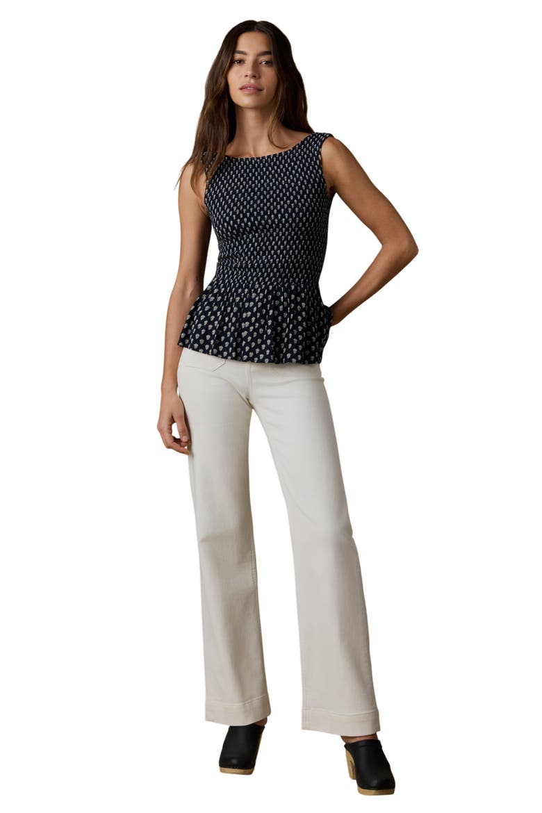 Sophia Sleeveless Smocked Peplum Top, Alternate, color, NAVY LOTUS FLORAL