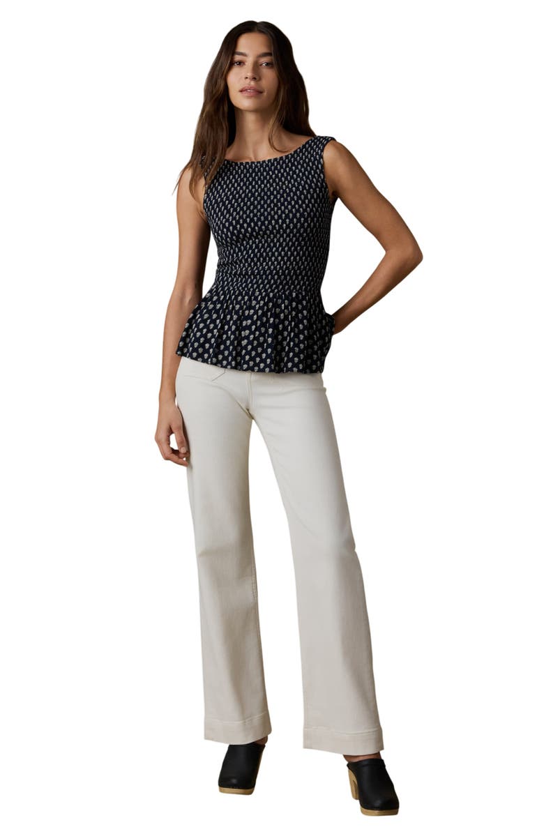 Faherty Sophia Sleeveless Smocked Peplum Top, Alternate, color, Navy Lotus Floral