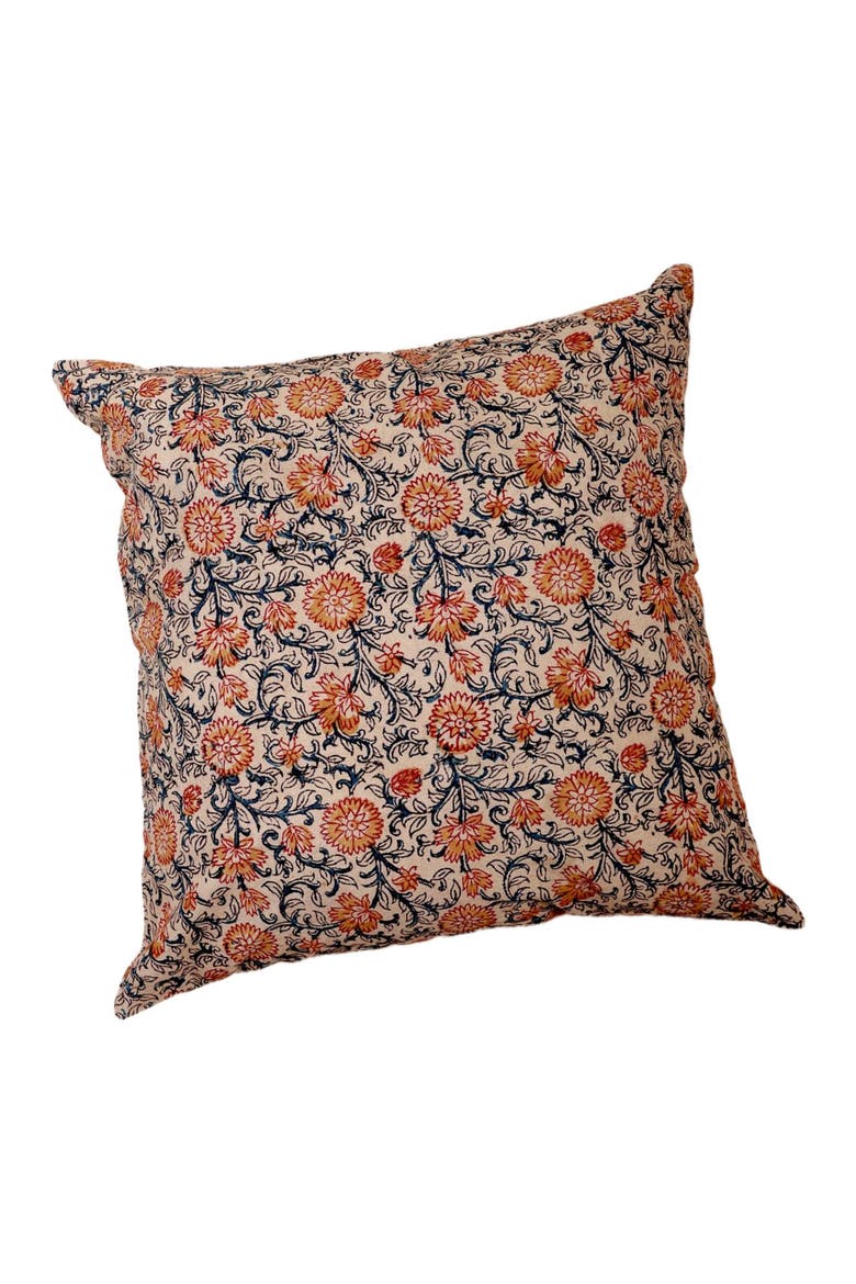 Sunset Horizon Kalamkari Handcrafted Pillow - Cover, Main, color, Multi-colored Foral Pattern