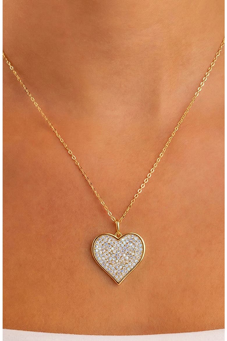 Sterling Silver Moonstone Heart Pendant Necklace, Alternate, color, GOLD
