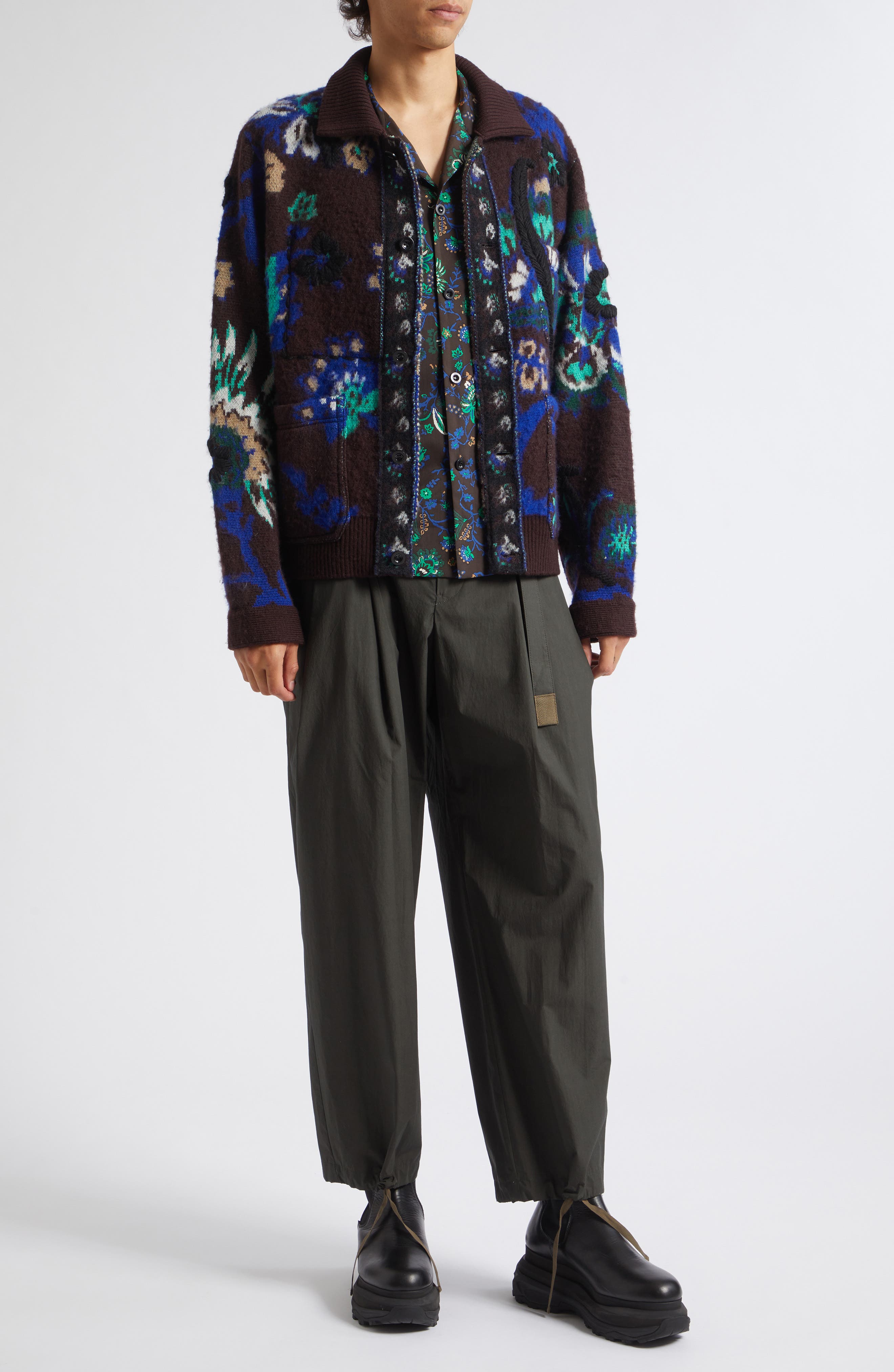 Sacai Floral Jacquard Knit Blouson Cardigan Sweater (Men) | Nordstrom