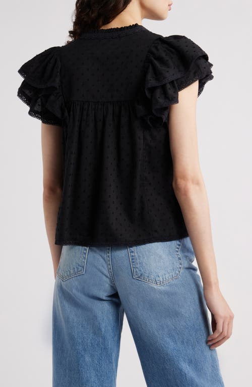 Treasure & Bond Ruffle Sleeve Clip Dot Top In Black