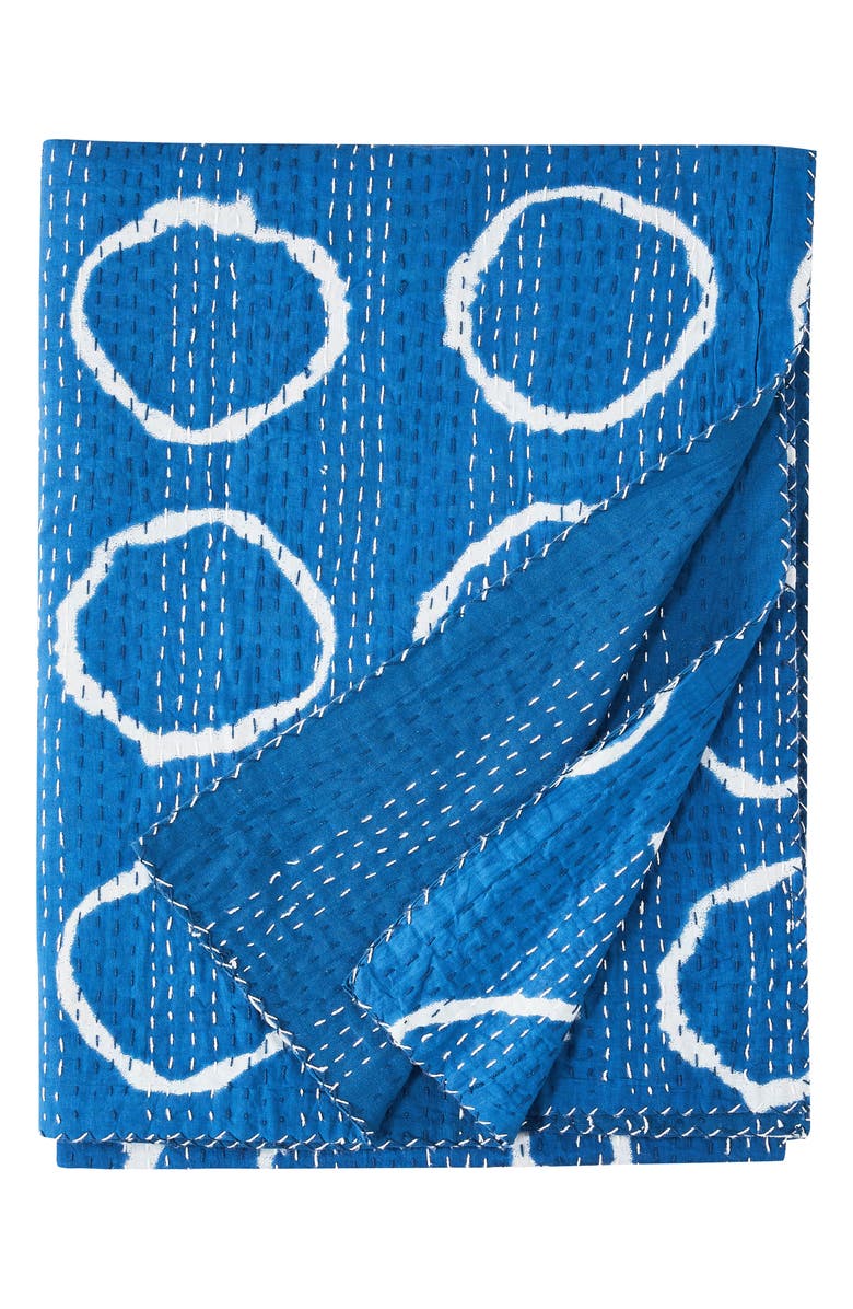 MELANGE HOME Circles Kantha Cotton Throw Blanket, Main, color, Indigo