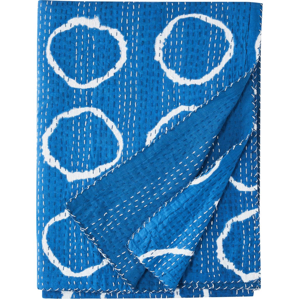 Melange Home Circles Kantha Cotton Throw Blanket In Indigo