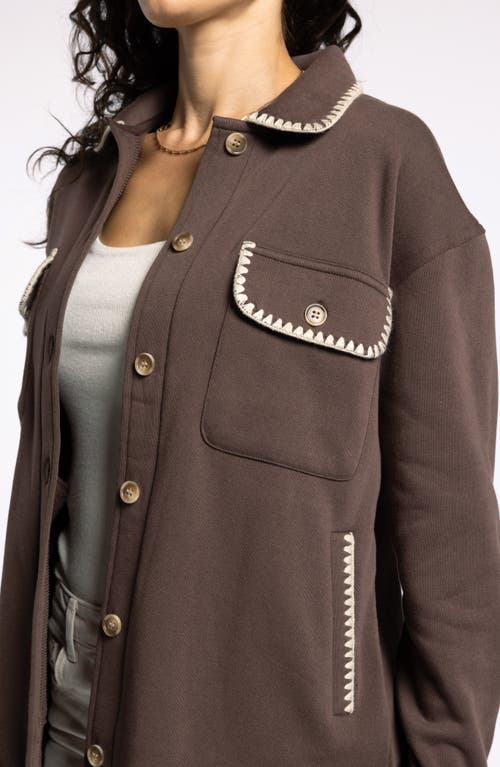 Thread & Supply Carmine Contrast Trim Cotton Blend Fleece Jacket In Brown