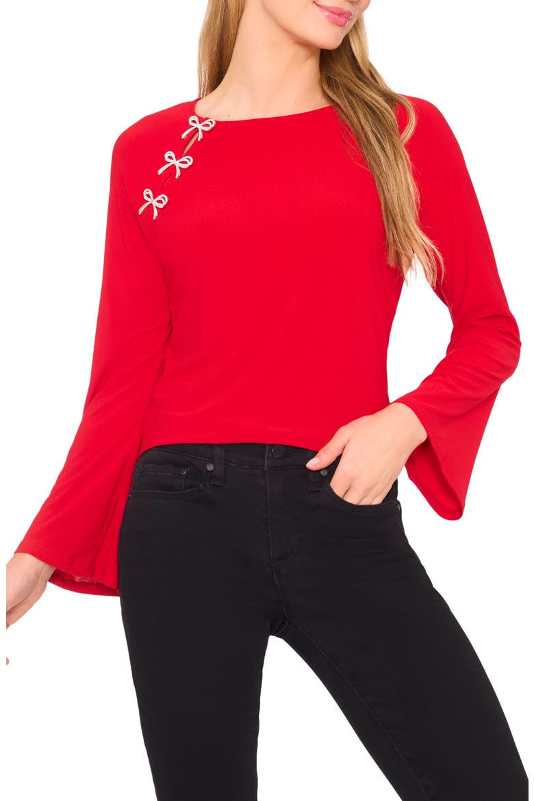 Pearly Bow Knit Top, Main, color, LUMINOUS RED