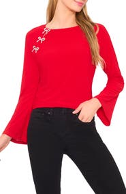 CeCe Pearly Bow Knit Top