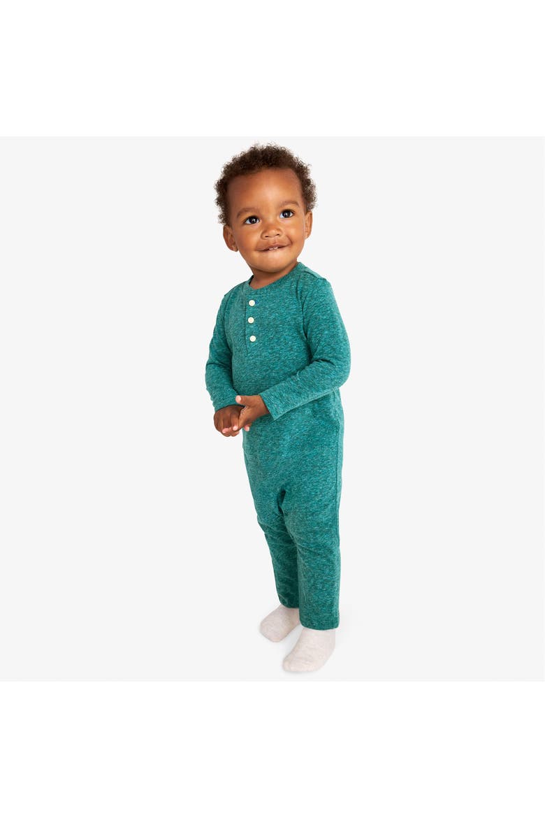 Baby Heathered Henley Romper, Alternate, color, Spruce