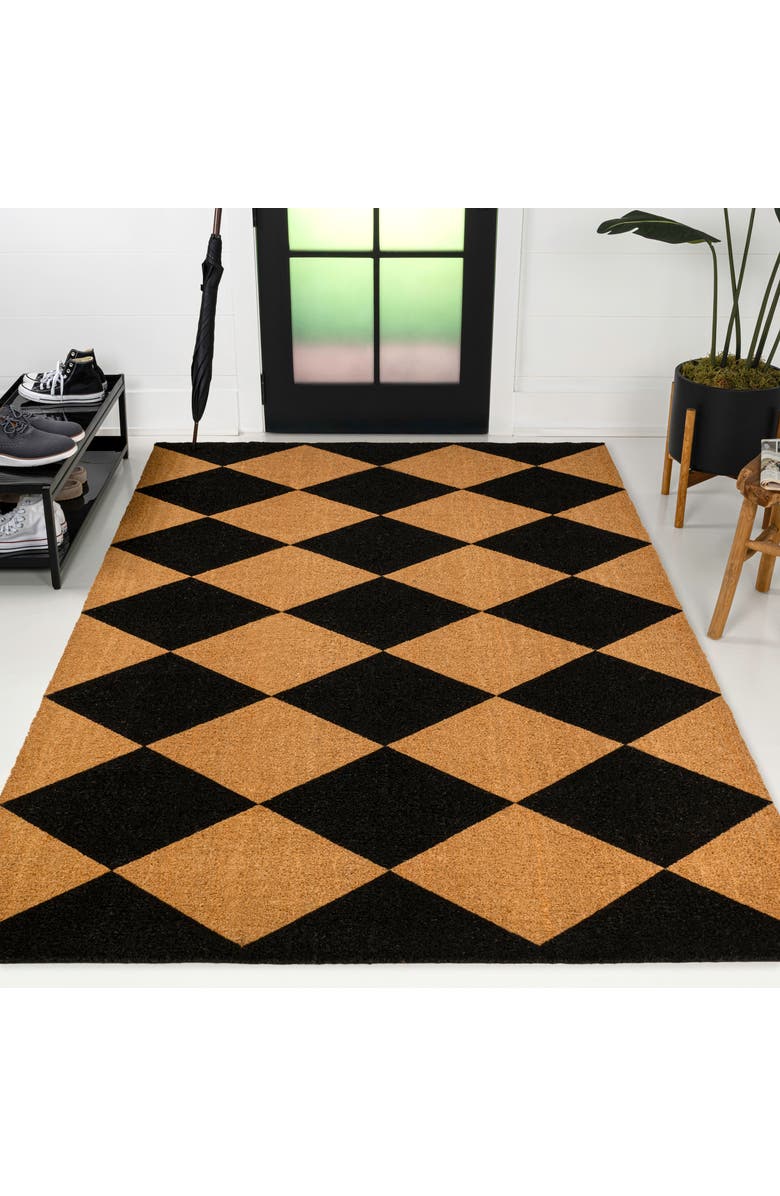 JONATHAN Y Peater Classic Casual Commerical Natural Coir Mat Indoor/Outdoor, Main, color, Natural Black Geo