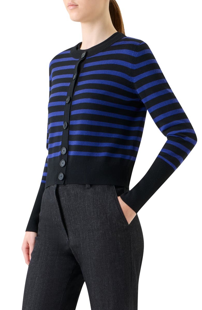 Akris punto Stripe Virgin Wool Cardigan, Alternate, color, Black-Ultra Violet