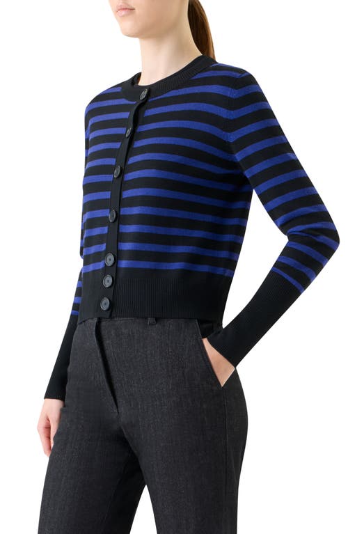 Akris Punto Stripe Virgin Wool Cardigan In Blue