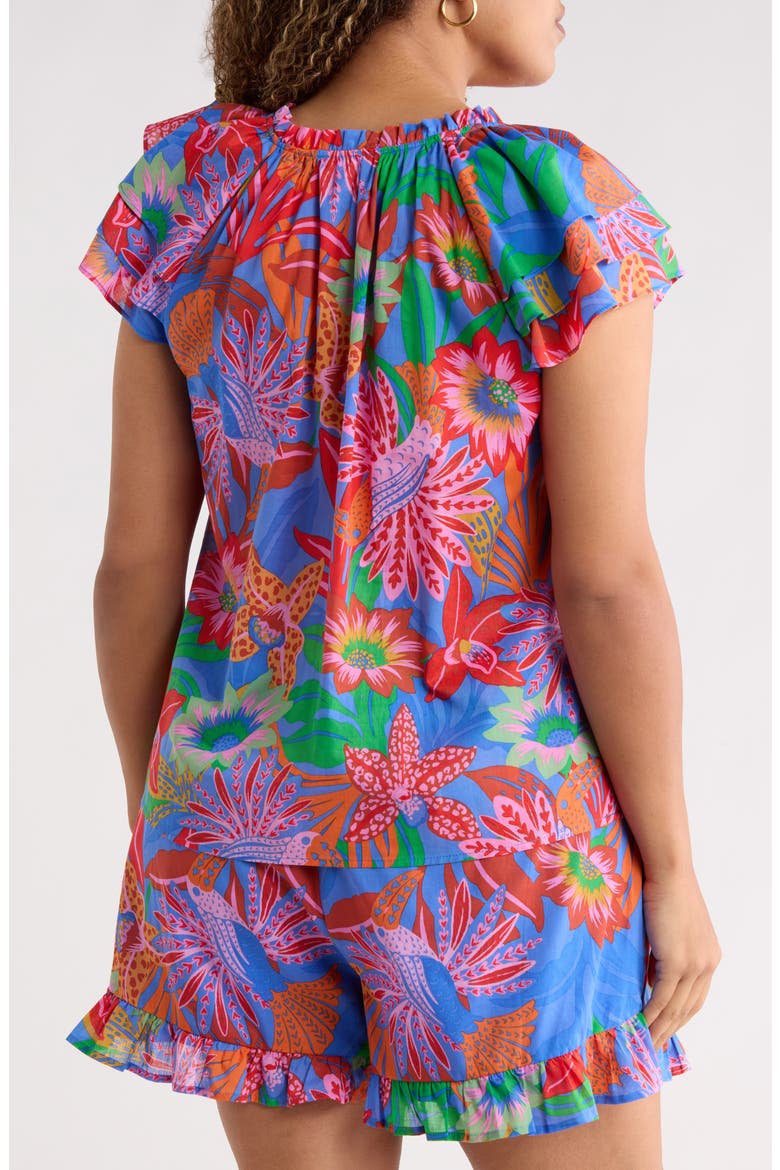 Cindal Floral Hita Ruffle Top, Alternate, color, BLUE-PINK-MULTI